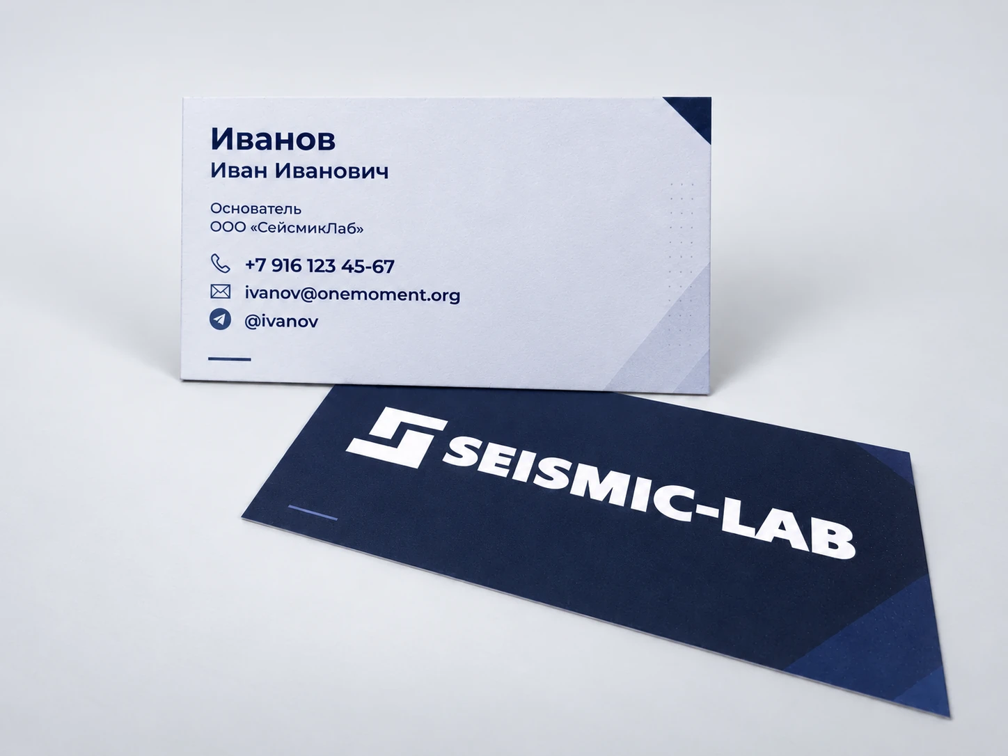 Лицевая и оборотная стороны визитки Seismic-lab